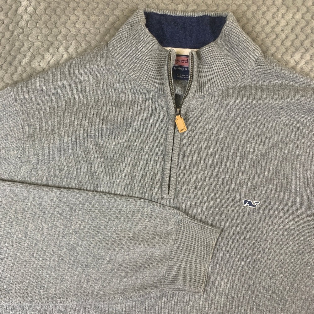 Vineyard Vines Mens Medium Gray 1/4 Zip Cotton Sweater Pullover 1E0144